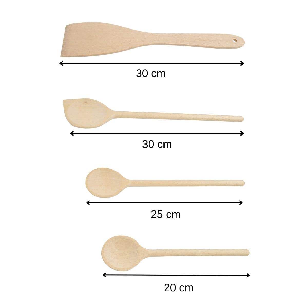 fackelmann 31125 set de 4 ustensiles de cuisine en bois, lot de spatules et cuillères de cuisine en bois, bois certifié fsc, 20cm, 25cm, 30cm, brun fackelmann 31125 set de 4 ustensiles de cuisine en bois, lot de spatules et cuillères de cuisine en bois, bois certifié fsc, 20cm, 25cm, 30cm, brun