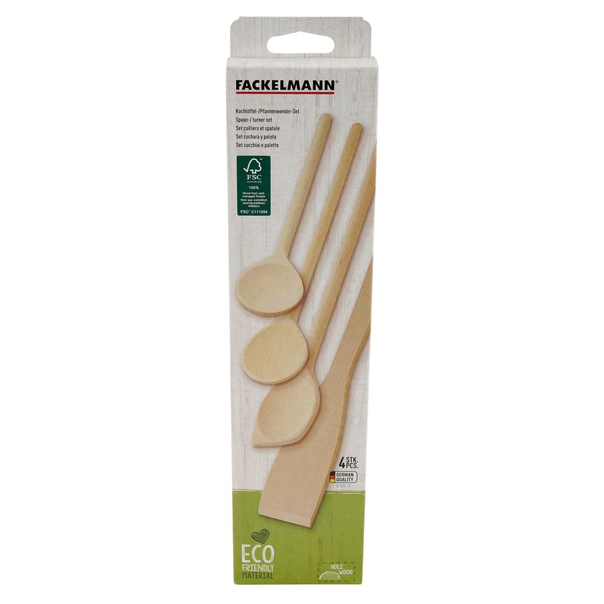 fackelmann 31125 set de 4 ustensiles de cuisine en bois, lot de spatules et cuillères de cuisine en bois, bois certifié fsc, 20cm, 25cm, 30cm, brun fackelmann 31125 set de 4 ustensiles de cuisine en bois, lot de spatules et cuillères de cuisine en bois, bois certifié fsc, 20cm, 25cm, 30cm, brun