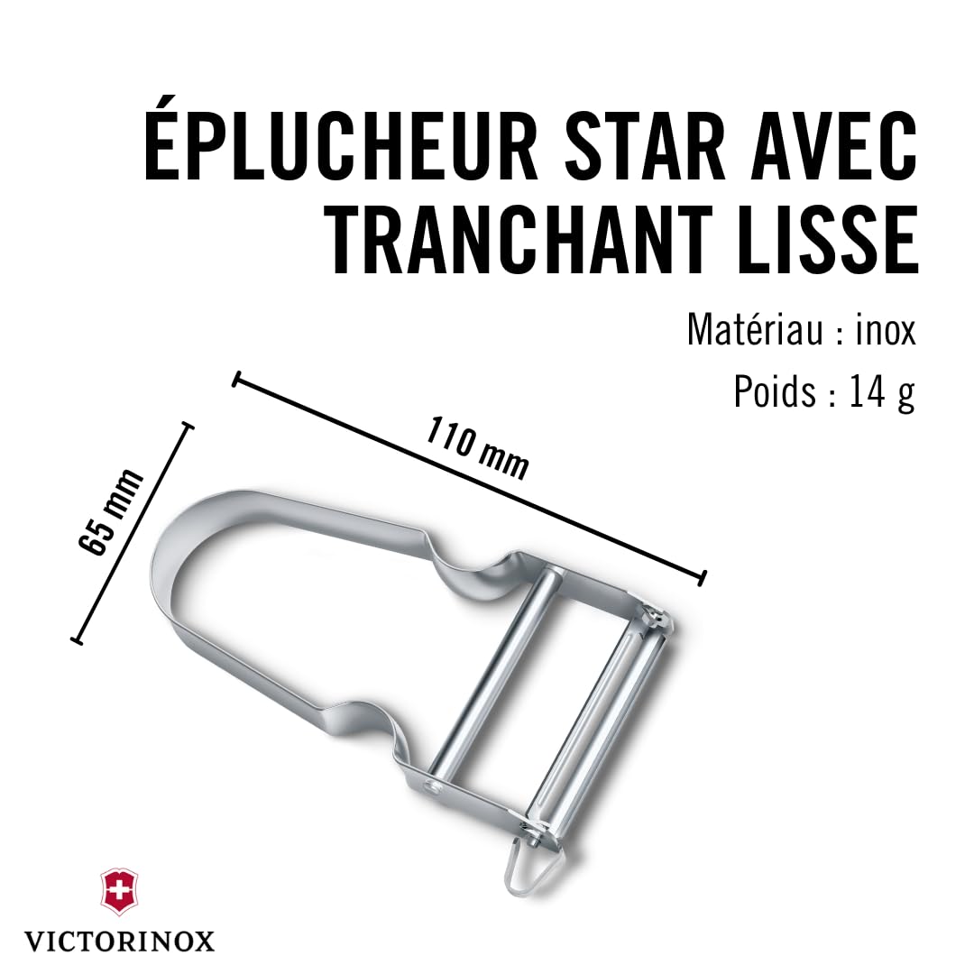victorinox Éplucheur star, Éplucheur de pommes de terre, double tranchant avec lame pendulaire, extra tranchant, manche métal, swiss made victorinox Éplucheur star, Éplucheur de pommes de terre, double tranchant avec lame pendulaire, extra tranchant, manche métal, swiss made
