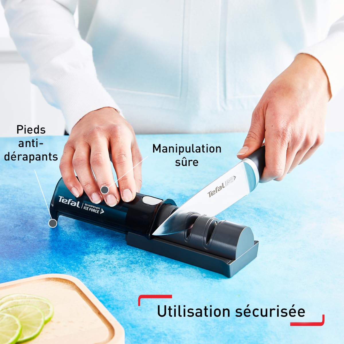 tefal aiguiseur de couteaux, meule japonaise, affutage en 3 étapes, rétractable, universel, rangement compact, ice force k2650534 tefal aiguiseur de couteaux, meule japonaise, affutage en 3 étapes, rétractable, universel, rangement compact, ice force k2650534