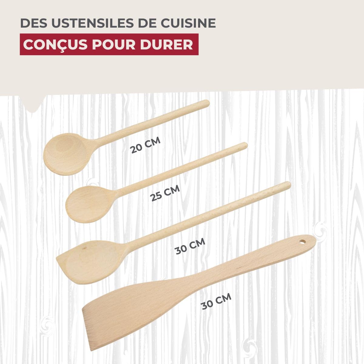 fackelmann 31125 set de 4 ustensiles de cuisine en bois, lot de spatules et cuillères de cuisine en bois, bois certifié fsc, 20cm, 25cm, 30cm, brun fackelmann 31125 set de 4 ustensiles de cuisine en bois, lot de spatules et cuillères de cuisine en bois, bois certifié fsc, 20cm, 25cm, 30cm, brun