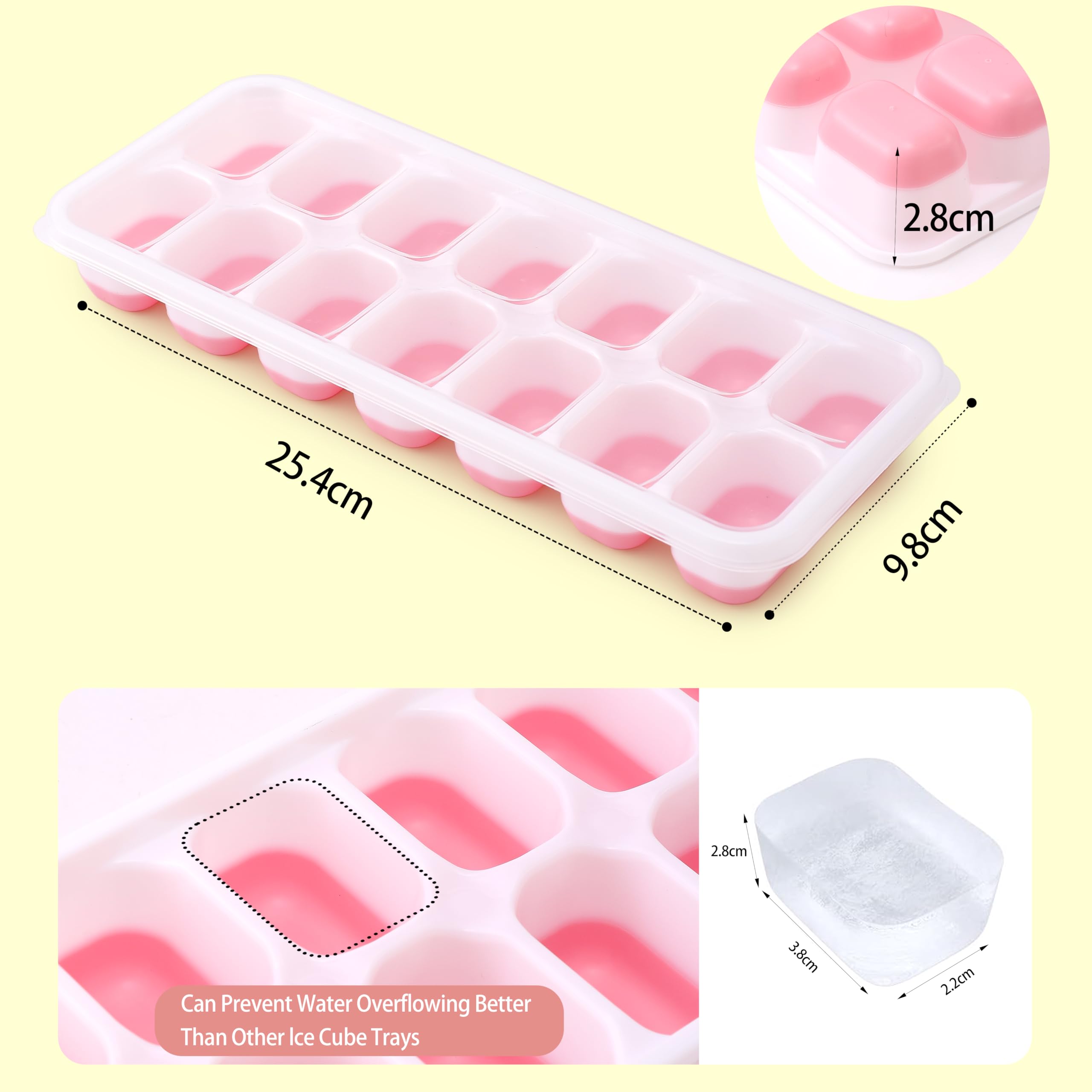 lot de 4 bacs à glaçons en silicone avec couvercle sans bpa empilables sûr et sain pour bouillie de bébé, cocktail, whisky, café (2 roses + 2 jaunes) lot de 4 bacs à glaçons en silicone avec couvercle sans bpa empilables sûr et sain pour bouillie de bébé, cocktail, whisky, café (2 roses + 2 jaunes)