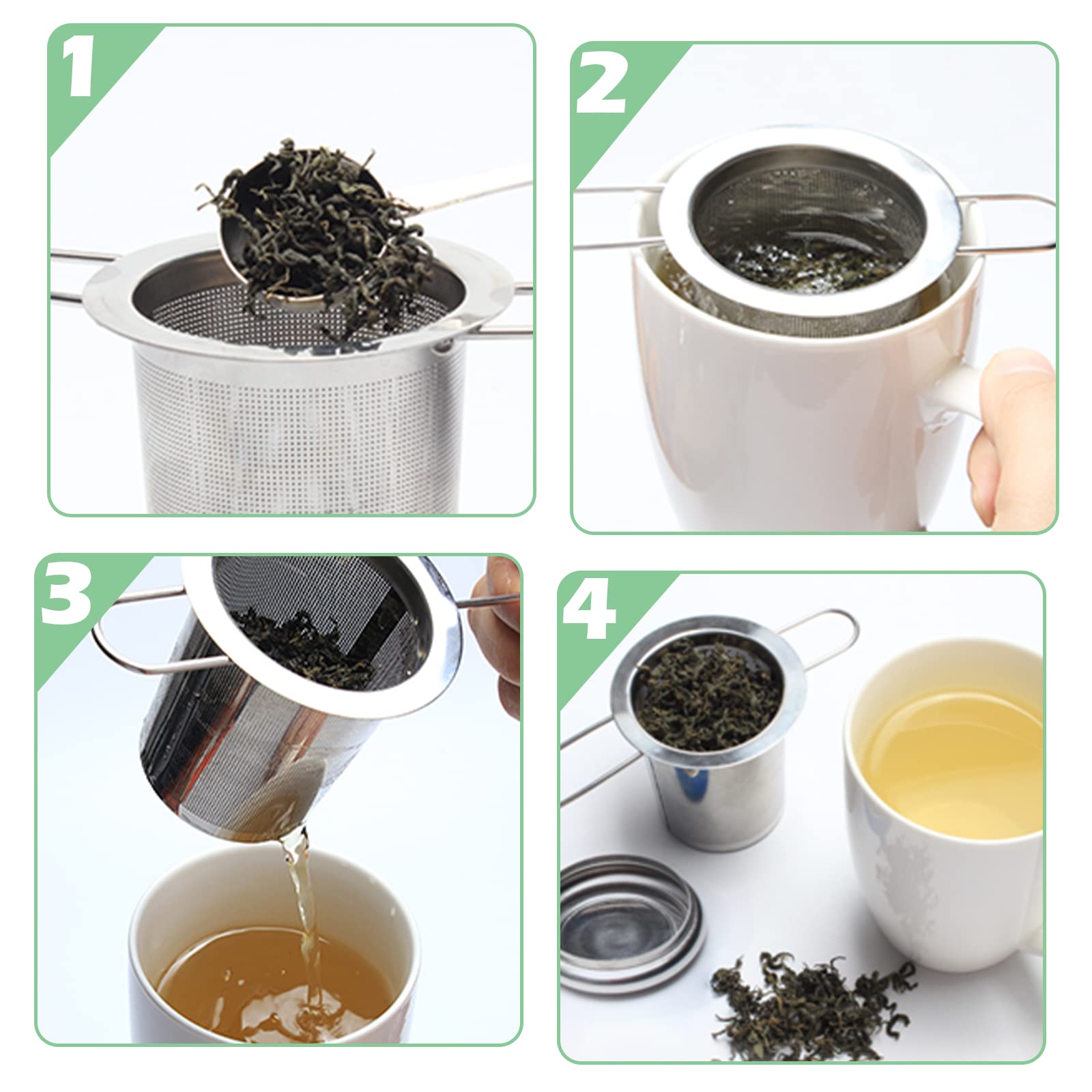 filtre à thé, 304 filtre the en acier inoxydable infuseur à thé avec poignée pliable et couvercle pour tasses et théières de différentes tailles (a 2pcs) filtre à thé, 304 filtre the en acier inoxydable infuseur à thé avec poignée pliable et couvercle pour tasses et théières de différentes tailles (a 2pcs)