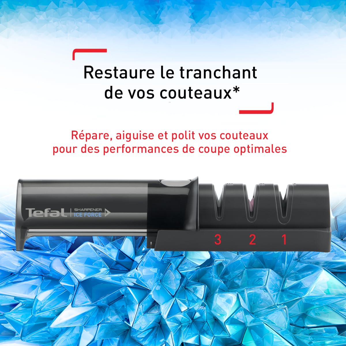 tefal aiguiseur de couteaux, meule japonaise, affutage en 3 étapes, rétractable, universel, rangement compact, ice force k2650534 tefal aiguiseur de couteaux, meule japonaise, affutage en 3 étapes, rétractable, universel, rangement compact, ice force k2650534