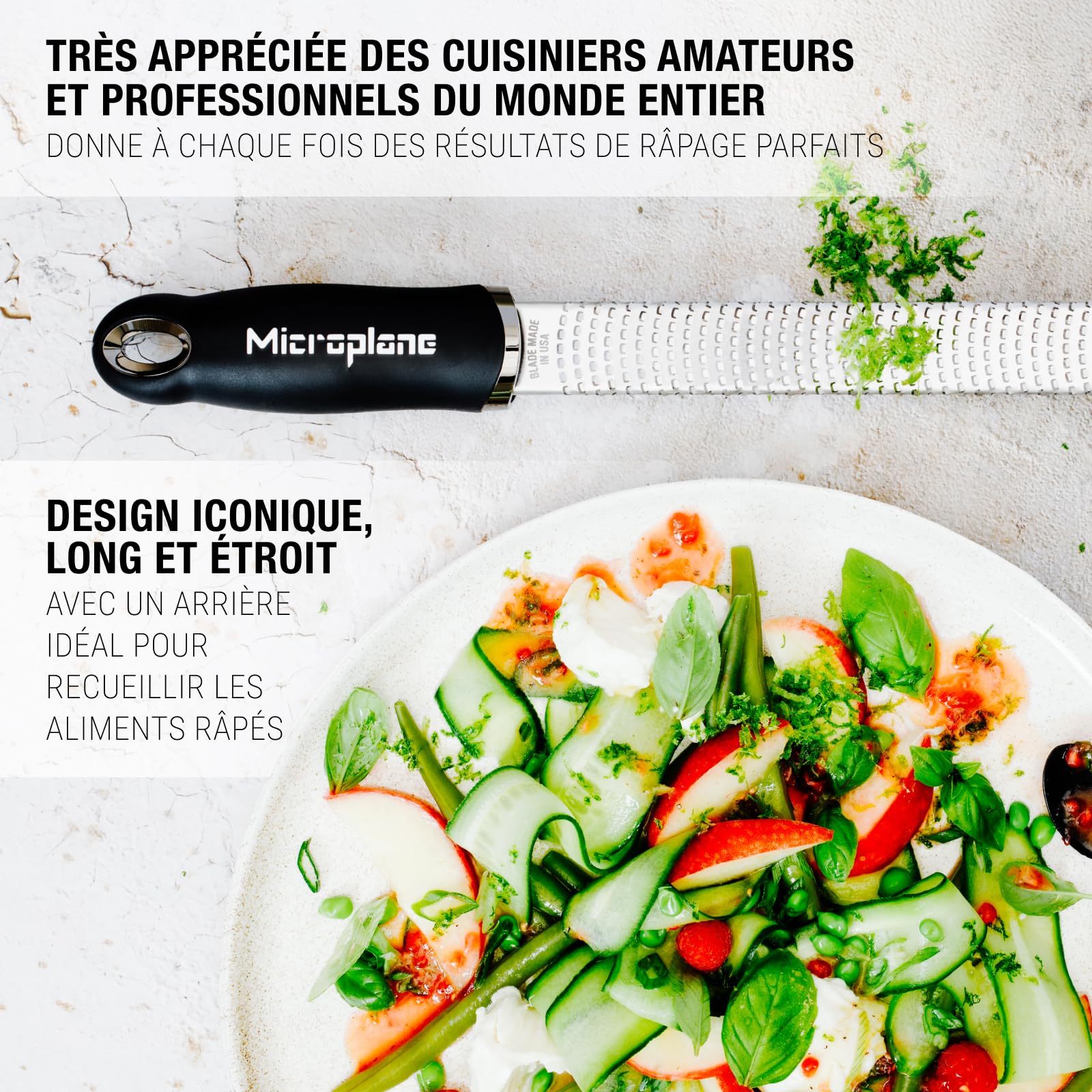 microplane râpe à zesteur en couleur noir pour agrumes, parmesan, gingembre, chocolat et noix de muscade avec lame fine fabriqué aux États unis microplane râpe à zesteur en couleur noir pour agrumes, parmesan, gingembre, chocolat et noix de muscade avec lame fine fabriqué aux États unis