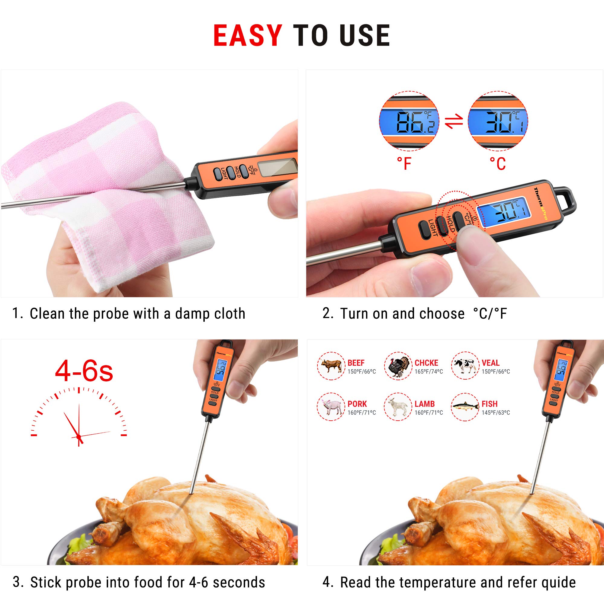 thermopro tp01s thermometre cuisine à lecture instantané avec longue sonde de cuisson thermometre patisserie numérique pour boissons chaudes termometre cuison avec Écran lcd avec rétroéclairage thermopro tp01s thermometre cuisine à lecture instantané avec longue sonde de cuisson thermometre patisserie numérique pour boissons chaudes termometre cuison avec Écran lcd avec rétroéclairage